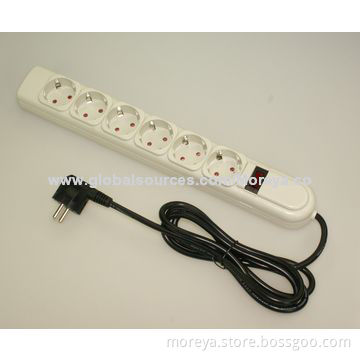 Power Strip of European Standard, with 6 Socket Outlets, Extension Cord, Overload Protection